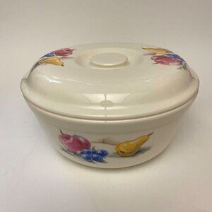Vintage Edwin M Knowles Fruit Print Ceramic Casserole Dish